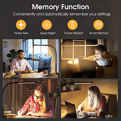 Voncerus LED Desk Lamp with Clamp, Eye-Caring Clip on Lights for Home Office, 3 Modes 10 Brightness, Long Flexible Goose-N...