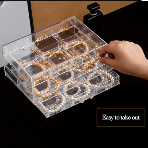 SPAKOWN Earring Organizer, Acrylic Earring Box Large 18 Compartments Jewelry Holder Organizer with 3 Drawers Stackable Ear...