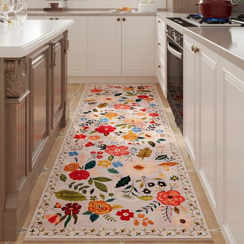 Rugcomf Runner Rug for Hallways Kitchen Rug Non Slip 2'x 6' Washable Rugs with Rubber Backing Soft Floral Carpet Runner fo...