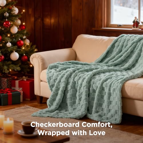 Bedsure GentleSoft Sage Green Throw Blanket for Couch - Checkered Fleece Blankets Gifts for Kids Girls, Cute Soft Cozy Spr...