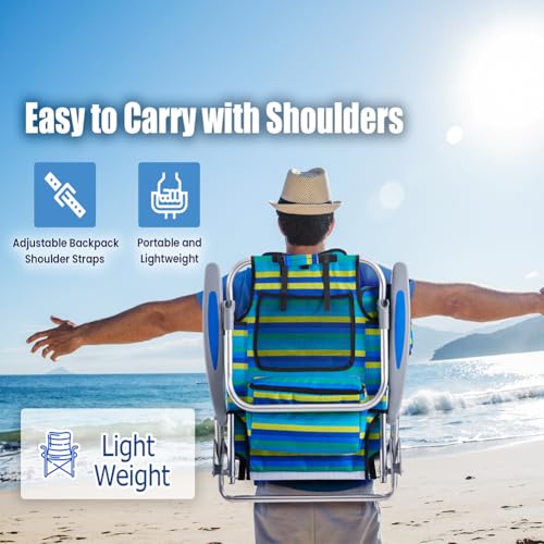 Canpsky Portable Recliners Chair for Adults, Outdoor Camping Chair Lay Flat Folding Backpack Reclining Chair with 5 Positi...