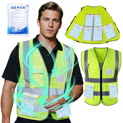 YITIAOYU Cooling Safety Vest with 24pcs Gel Ice Packs - Cooling Vest for Hot Weather Outside Working