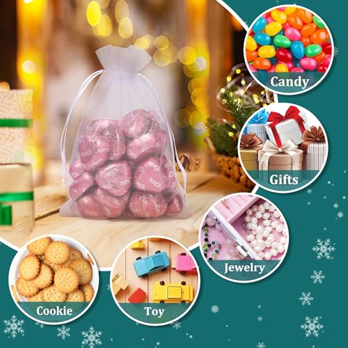 ENNIYU 100PCS Premium Sheer Organza Bags, White Wedding Favor Bags with Drawstring, 4x6 inches Jewelry Gift Pouch for Part...