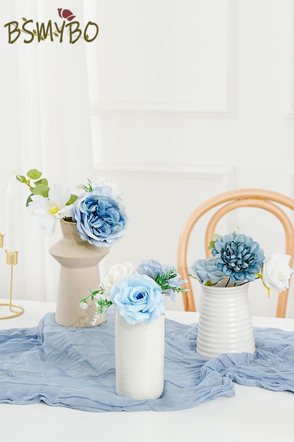 Artificial Blue Flowers Combo Box Set Baby Blue Rose Flowers Bulk Mix Dusty Blue Dahila Peonies Fake Silk Light Blue Flowe...