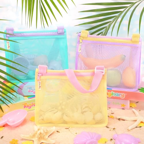 Tagitary Beach Toys Mesh Beach Bags Sand Toys Kids Seashell Bag with Zipper,Outdoor Toys Travel Summer Must Have Accessori...