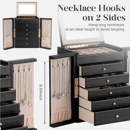Dajasan Large Jewelry Organizer Box with 5 Drawers, Jewelry Box for Women, 6-Tier Jewelry Storage Organizer with Mirror fo...