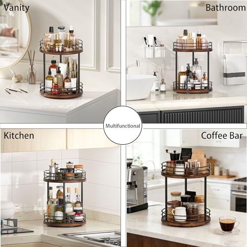 Bathroom Organizer Countertop,2 Tier Rotating Makeup Organizer Countertop for Vanity,Wooden Bathroom Counter Storage Shel...