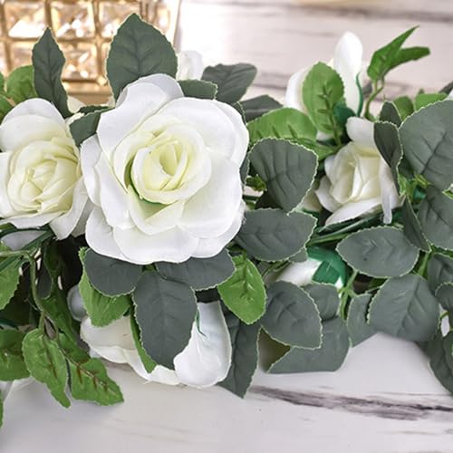 Bacucine Flower Garland Rose Vine 4Pcs 28FT Artificial Floral Garland with Green Leaves Hanging Rose Vine for Wedding Part...