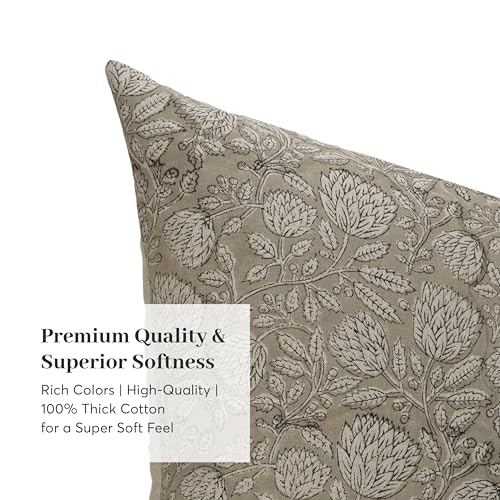 Handmade Block Print 100% Thick Cotton 20 x 20 inch Throw Pillow Cushion Cover with Zipper - Pillowcase for Bedroom, livin...