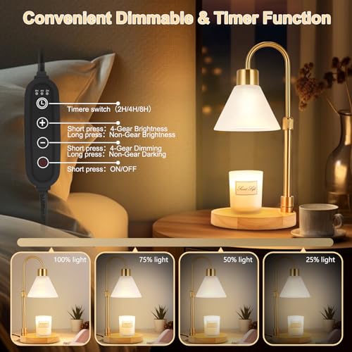 tudepz Candle Warmer Lamp with Timer & 3 Bulbs, Dimmable Electric Candlelight Adjustable Height and Brightness Candle Wax ...