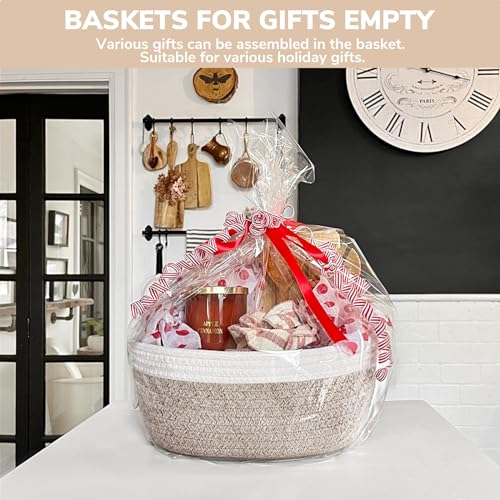 CHICVITA Gift Basket Empty to Fill, Mothers Day Basket, Small Basket with Bags & Ribbon, Dog Toy Storage, 12"x 8"x 5", Brown