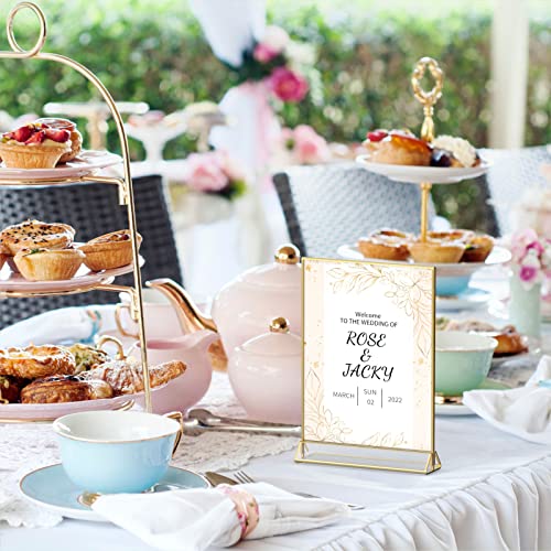 NIUBEE 6Pack 5 x 7 Clear Acrylic Wedding Table Number Holder Stands with Gold Borders, Double Sided Picture Frames Sign fo...