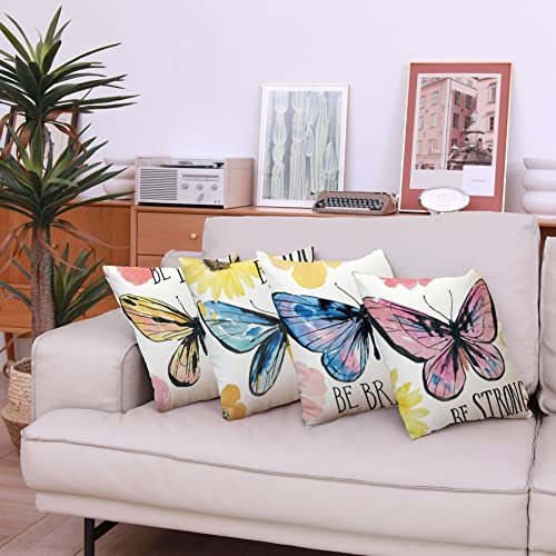 Wilproo Butterfly Decorative Throw Pillow Cover Set of 4, Cushion Cover Decorative Square Pillowcases Cotton Linen Cushion...