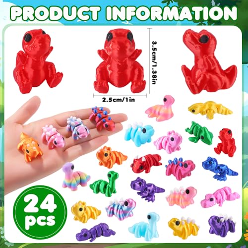 JOICEE 24 Pcs 3D Printed Dinosaur Animals Set, Mini Animals 3D Figurines Toys Set Cute Articulated Flexible Fidget Toys fo...