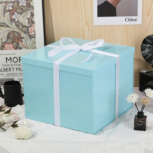 Large Gift Box with Lid 12.5x12.5x10 Inches, Blue Gift Boxes for presents Packaging for Birthdays, Valentine's Day, Christ...