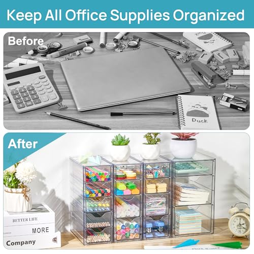 Vtopmart Acrylic Organizer with 16 Drawers (4 Set),Clear Storage Drawers for Office Supplies,Desk Organization and Storage...