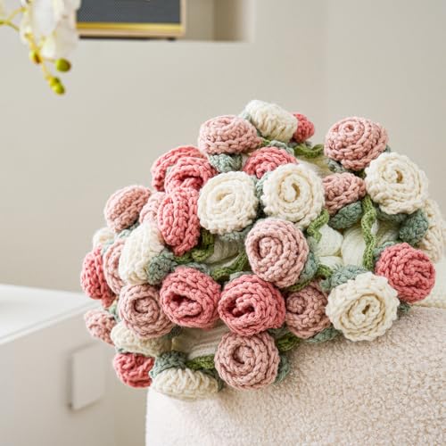 Crochet Flower Bouquet Throw Blanket, Handmade Knitted Blanket with Rose Flowers, Cute Romantic Gift for Her Girlfriend Mo...