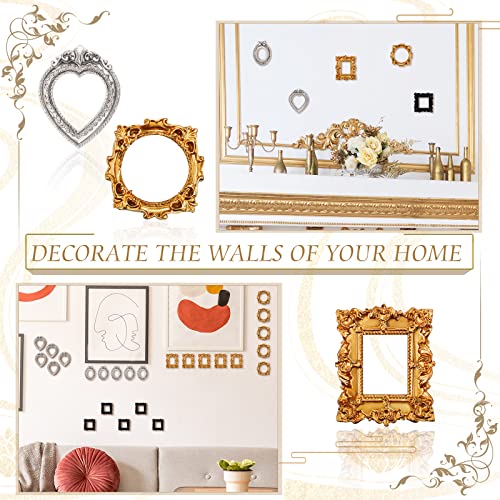 Vicenpal 10 Pcs Vintage Mini Picture Frames Baroque Antique Small Resin Jewelry Display Table Frame for Christmas DIY Phot...
