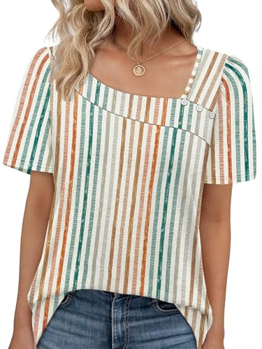 WIHOLL Womens Summer Tops Short Sleeve Shirts Square Neck Spring Outfits 2026 Fashion Clothing Blouses