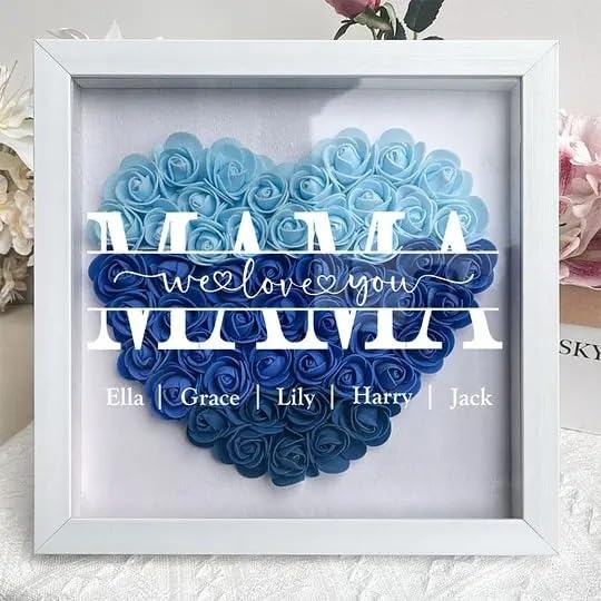 Mom, We Love You - Personalized Flower Shadow Box with LED Light, Personalized Mom Flower Shadow Box with Name for MOM Gra...