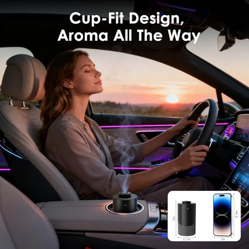 Waterless Essential Oil Diffuser for Home (Aluminum Alloy & Fabric) - Cordless Car Scent Diffuser with 3 Timer & 3 Mist Le...