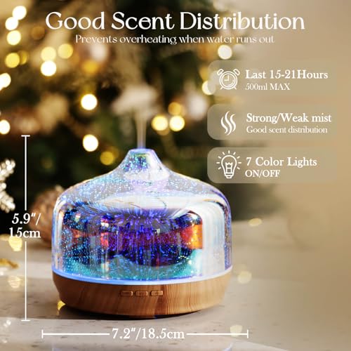 Porseme 500ml Glass Essential Oil Diffuser Aromatherapy Ultrasonic Cool Mist Humidifier 15-21 Running Hours Waterless Aut...