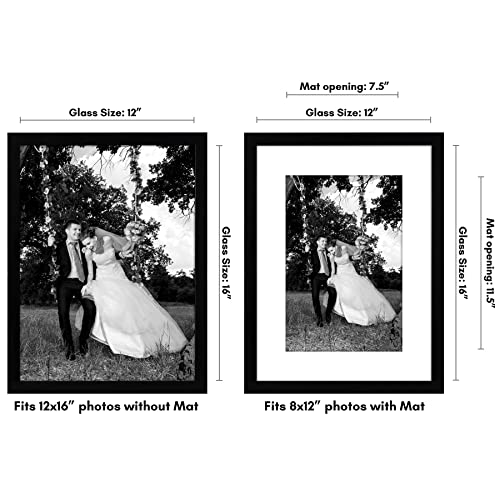 Americanflat 12x16 Picture Frame with Shatter-Resistant Glass - Use as 8x12 Frame with Mat or Display 12x16 Photo Without ...