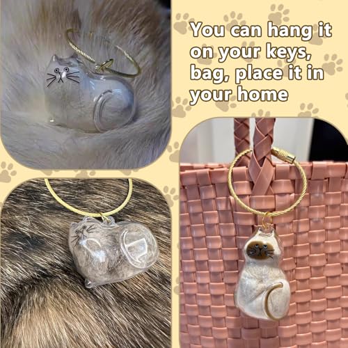 floofelove 6PCS Cat Fur Keepsake Storage Bottle - Pet Memorial Gifts for Cats Transparent Cat Hair Keychain Collection Dog...