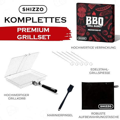 SHIZZO Grill Basket Set, Barbecue BBQ Grilling, Stainless Steel Folding Portable Outdoor Camping Rack for Fish, Shrimp, Ve...