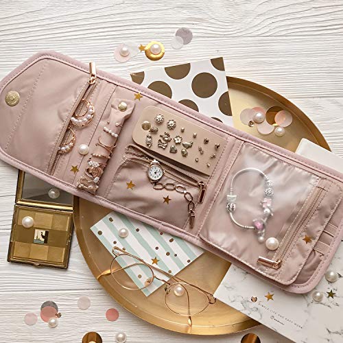 BAGSMART Travel Jewelry Organizer Case Foldable Small Jewelry Roll for Journey Rings, Necklaces, Earrings, Bracelets,Mini,...