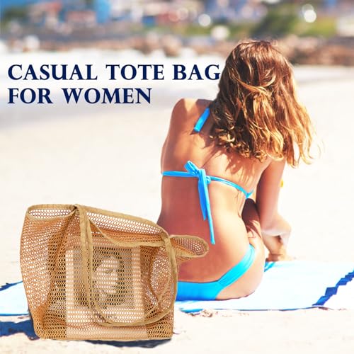Fammart Mesh Beach Bag for Women, Summer Straw Tote Hobo Pool Bags with Zipper Pocket, Travel Vacation Cruise Essentials 2026