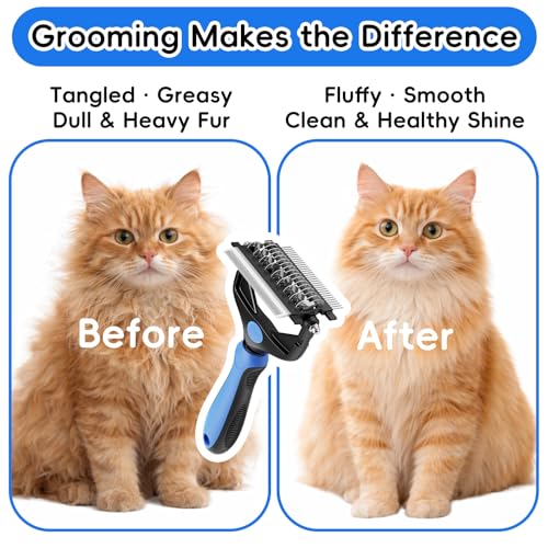 AXEFUN 3-in-1 Professional Pet Grooming Brush for Dogs & Cats – Dematting Comb, Undercoat Rake & Deshedding Tool for Long...