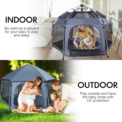 Premium Indoor and Outdoor Baby Playpen - Portable, Lightweight, Pop Up Pack and Play Toddler Play Yard w/Canopy and Trave...