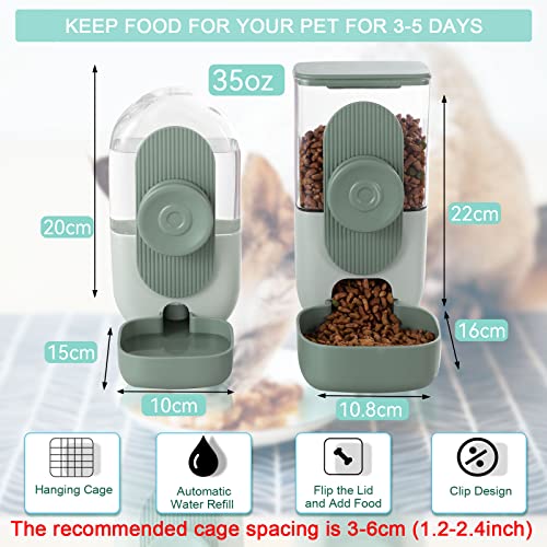 Lemtrflo Hanging Automatic Food and Water Dispenser, Gravity Rabbit Feeder Set, Cage Cat and Bunny Food Bowl (Cage Grid Sp...