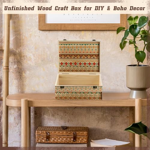 HIPNOOK Unfinished Wood Boxes Large Wooden Boxes with Hinged Lid – 12 x 9x5 Inch Keepsake Box-Memory Box for Crafts, Stora...