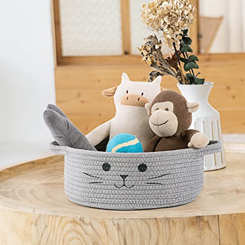 HiChen Small Woven Rope Storage Basket, Cute Cat Toy Basket for Living Room, Baby Baskets for Nursery, Gift Baskets Empty ...