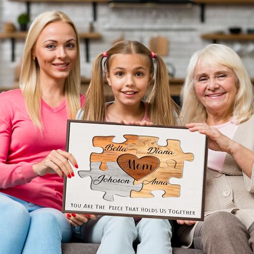 Personalized Mothers Day Idea Gifts for Mom from Daughter Son Kids Husband Custom Puzzles Sign Canvas Prints with Names fo...