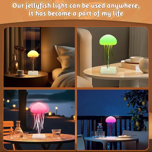 LED Jellyfish Lamp RGB Gradient Jelly Fish Light with Dancing Legs and Touch Sensor Rechargeable Cute Desk Lamp for Bedroo...