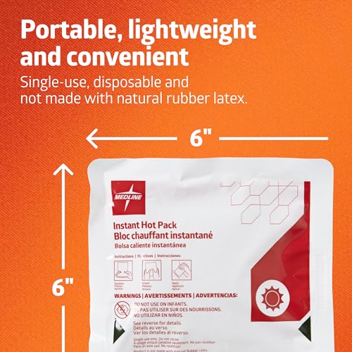 Medline Instant Warm Pack, Disposable, 6" x 6", 24 per Pack, Heat Packs for Pain Relief, Muscle Soreness and Increased Blo...