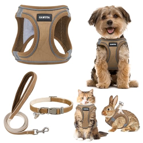 GAMUDA Small Pet Harness Collar and Leash Set, Step in No Chock No Pull Linen Fabric Soft Mesh Dog Vest Harnesses Reflecti...