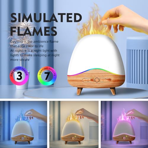 Night Light Essential Oil Diffuser with Flame, 300ML Ultrasonic Aroma Diffuser, 7 Color Lights with Remote Control, Cool M...