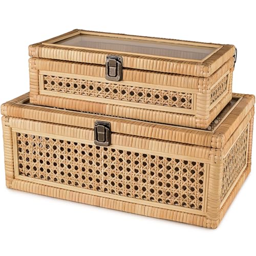 Negom Large Decorative Box Lid Display, Large Keepsake Memory Storage Box, Decorative Box Hinged Lid Woven Rattan Jewelry ...