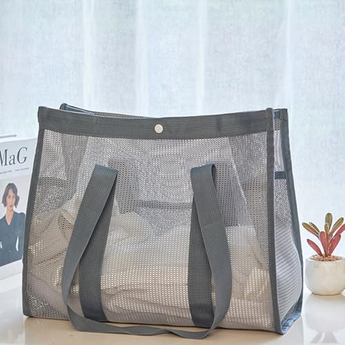 Noy Lacha Small Mesh Beach Bag Totes Lightweight Travel Toy Tote Mesh Swimming Pool Bag with Multiple Pockets