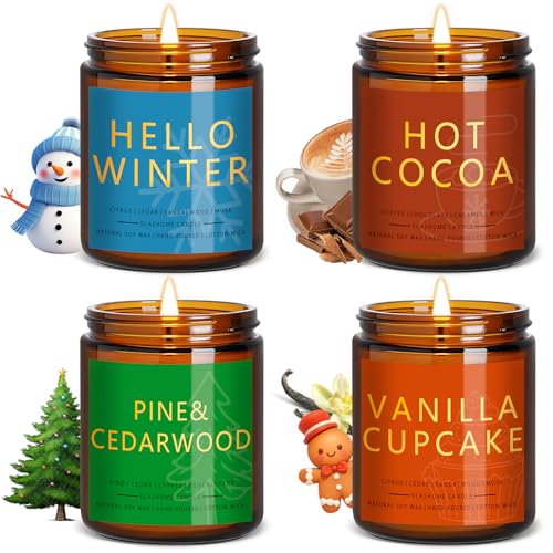 Winter Candle Gift Set, 4 Pack 7 oz Soy Scented Candles for Home, Christmas, Holiday & Birthday Gifts for Women & Men, Inc...