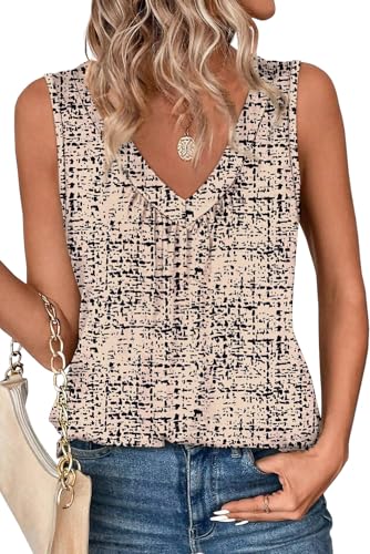 OFEEFAN Tank Top for Women Loose Fit Sleeveless Shirts V Neck Summer Clothes Ruched Women's Tees and Tanks Curved Hem