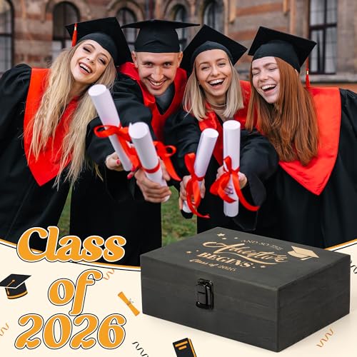 R HORSE Graduation Keepsake Wood Box, Engraving Wooden Memory Box for High School Graduates, Engraved Class of 2026 Gradua...