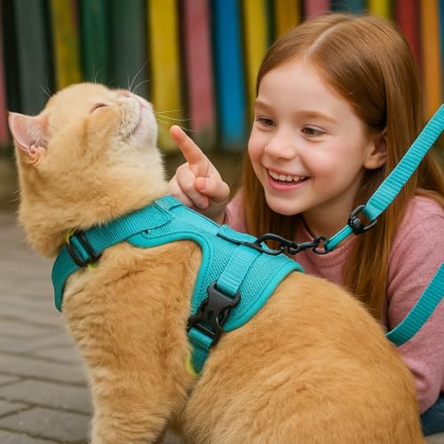 Cat Chest Harness and Leash Set for Walking Escape Proof, Soft Adjustable Vest Harnesses for Cats, Kitten Jacket with Refl...