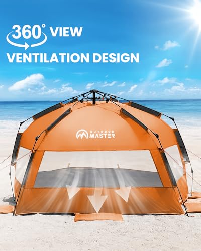 OutdoorMaster Beach Tent Sun Shelter for 3-4 Person, Pop Up Beach Tent Easy Setup with Sandbags, Portable Sun Shade Canopy...