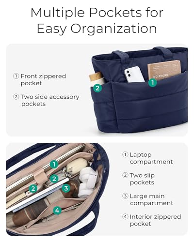 BAGSMART Tote Bag for Women, Lightweight Puffy Tote Bag with Compartments Shoulder Bag Handbag for Travel, Work, Gym | Lig...