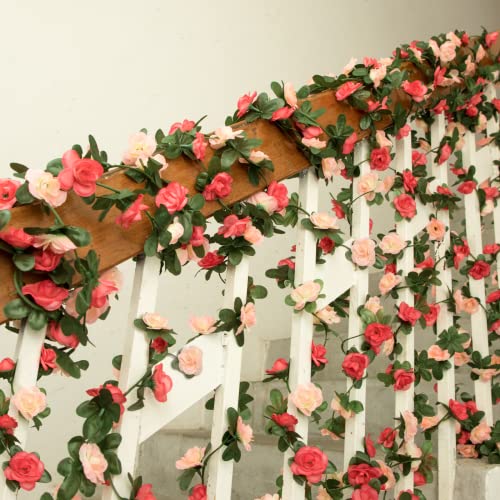 MARTINE MALL Flower Garland - 5 Strand 41Ft Rose Vines for Bedroom Decor, Pink Rose Floral Garland for Table, Birthday, We...